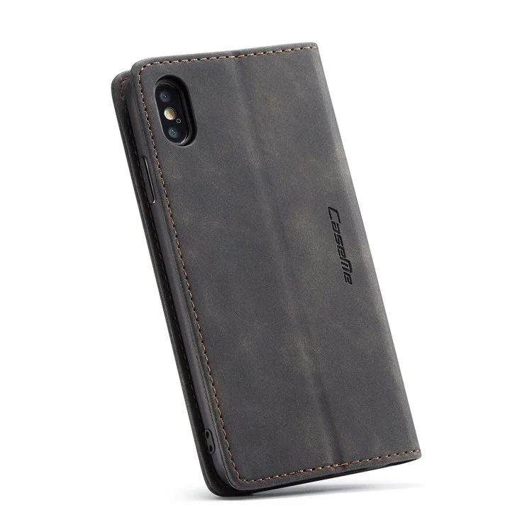 CASEME 013 Series for iPhone XS/X 5.8 inch Retro Flip Leather Phone Case [Auto-absorbed] [Wallet Stand] - Black