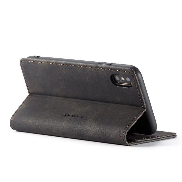 CASEME 013 Series for iPhone XS/X 5.8 inch Retro Flip Leather Phone Case [Auto-absorbed] [Wallet Stand] - Black