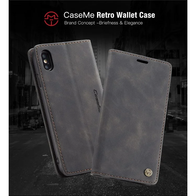 Caseme 013-serie Für Iphone Xs/x 5,8 Zoll Retro Flip Leder-telefonhülle [automatisch Absorbiert] [brieftaschenstand] - Schwarz