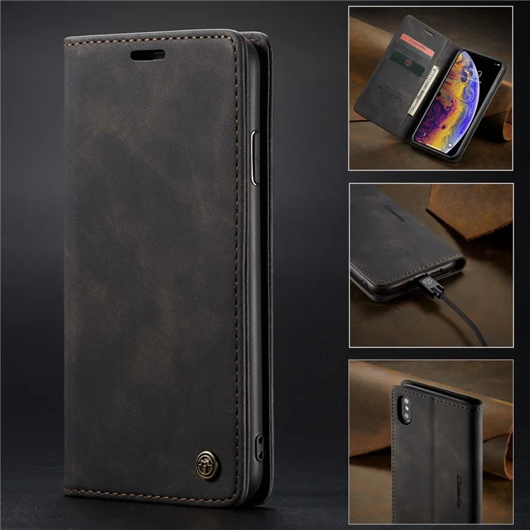 Caseme 013 Série PU le Cuir Portefeuille Support de Téléphone Pour Iphone XS Max 6,5 Pouces - le Noir