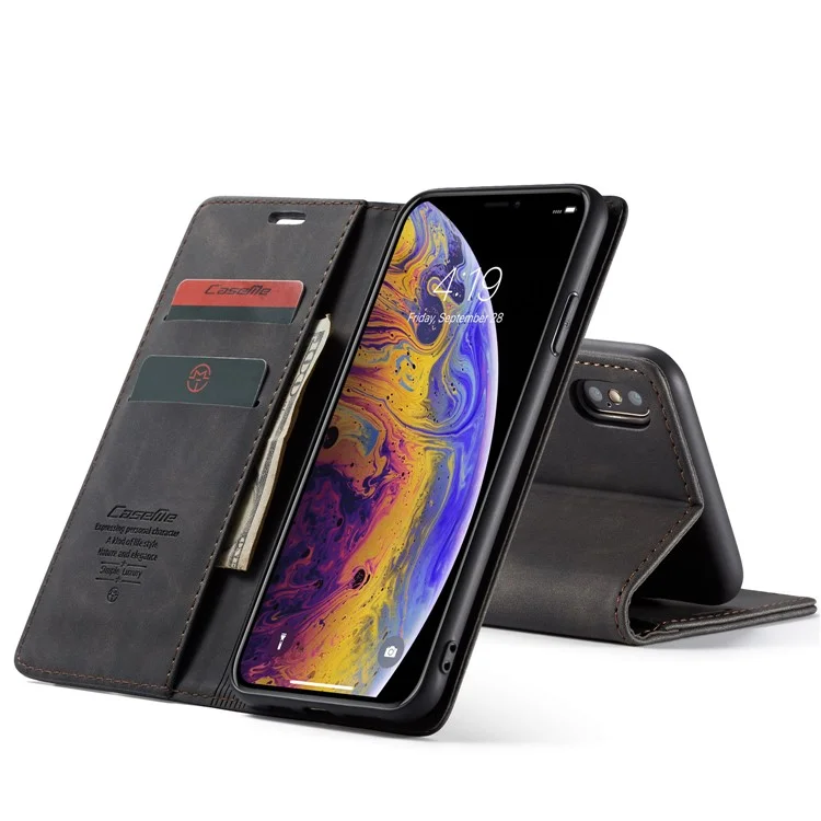 Caseme 013 Série PU le Cuir Portefeuille Support de Téléphone Pour Iphone XS Max 6,5 Pouces - le Noir