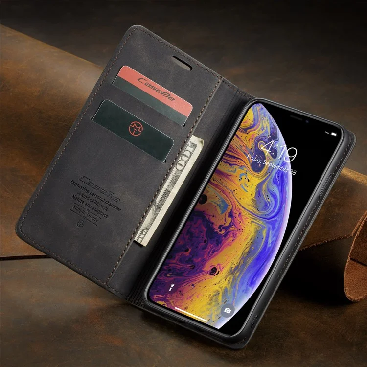 Caseme 013 -serie PU Leder Wallet Stand Phone Hülle Für Iphone XS Max 6,5 Zoll - Schwarz