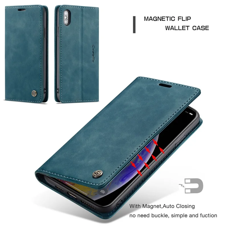 CASEME 013 Series PU Leather Wallet Mobile Phone Shell with Stand for iPhone XS Max 6.5 inch - Blue