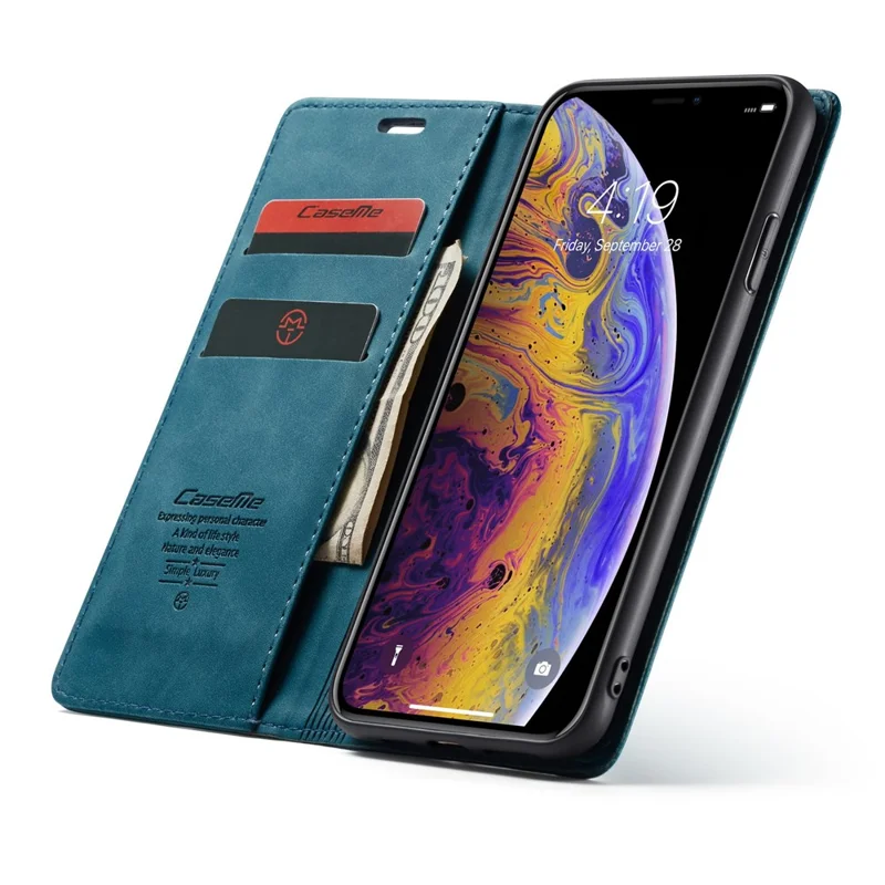 CASEME 013 Series PU Leather Wallet Mobile Phone Shell with Stand for iPhone XS Max 6.5 inch - Blue