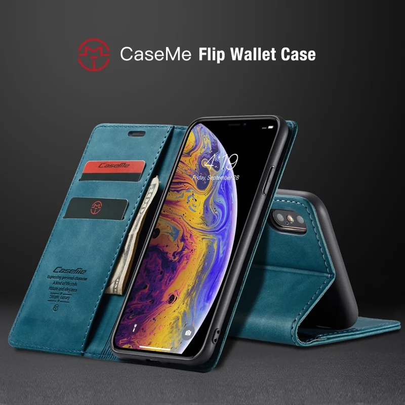 CASEME 013 Series PU Leather Wallet Mobile Phone Shell with Stand for iPhone XS Max 6.5 inch - Blue