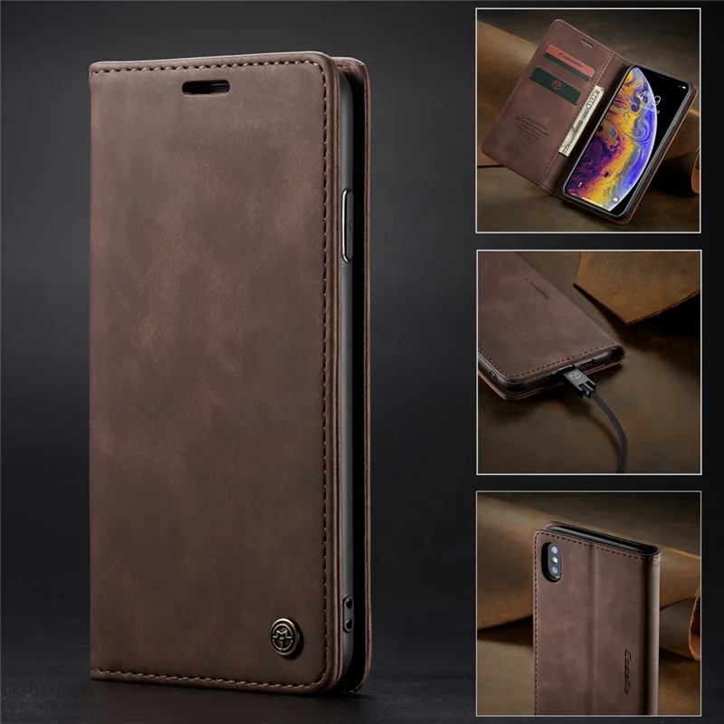CASEME 013 Series PU Leather Auto-adsorption Phone Casing for iPhone XS Max 6.5 inch - Coffee