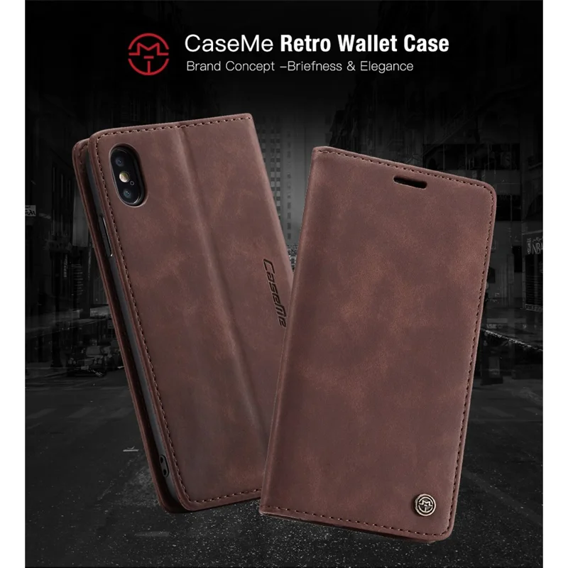 CASEME 013 Series PU Leather Auto-adsorption Phone Casing for iPhone XS Max 6.5 inch - Coffee