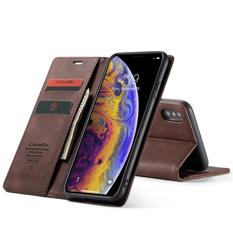 CASEME 013 Series PU Leather Auto-adsorption Phone Casing for iPhone XS Max 6.5 inch - Coffee