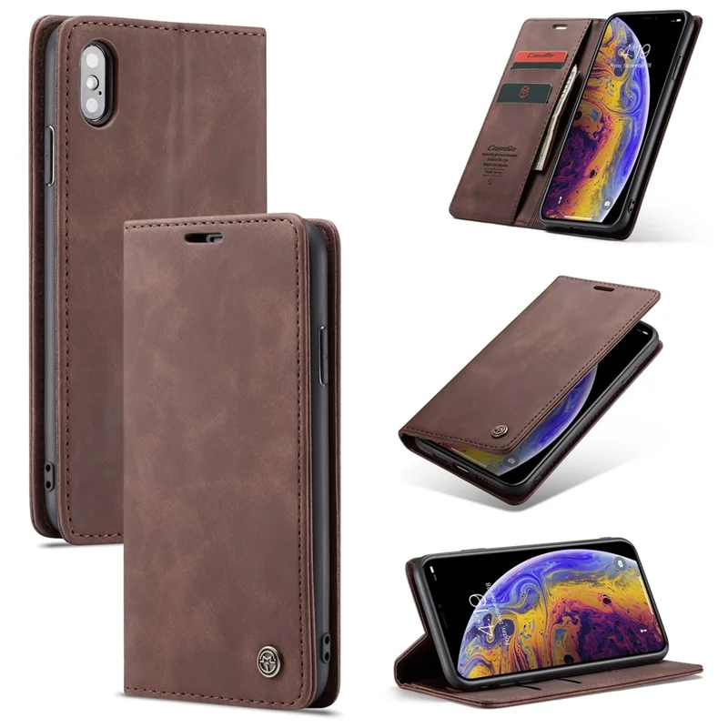 CASEME 013 Series PU Leather Auto-adsorption Phone Casing for iPhone XS Max 6.5 inch - Coffee