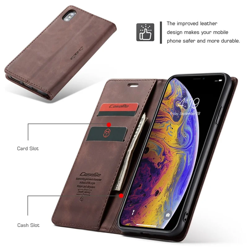 CASEME 013 Series PU Leather Auto-adsorption Phone Casing for iPhone XS Max 6.5 inch - Coffee