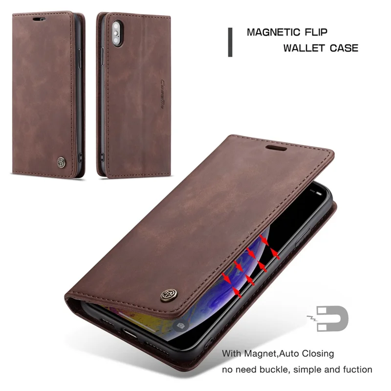 CASEME 013 Series PU Leather Auto-adsorption Phone Casing for iPhone XS Max 6.5 inch - Coffee
