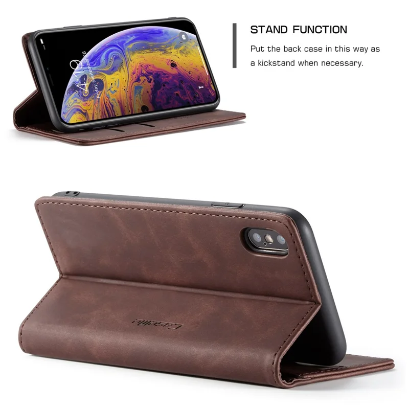 CASEME 013 Series PU Leather Auto-adsorption Phone Casing for iPhone XS Max 6.5 inch - Coffee
