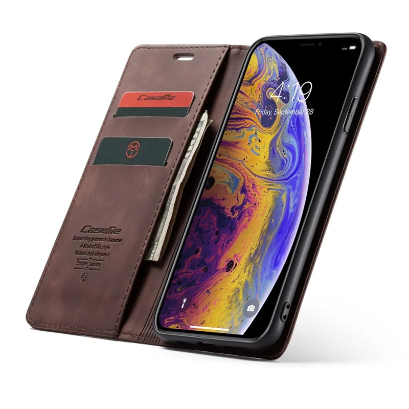 CASEME 013 Series PU Leather Auto-adsorption Phone Casing for iPhone XS Max 6.5 inch - Coffee
