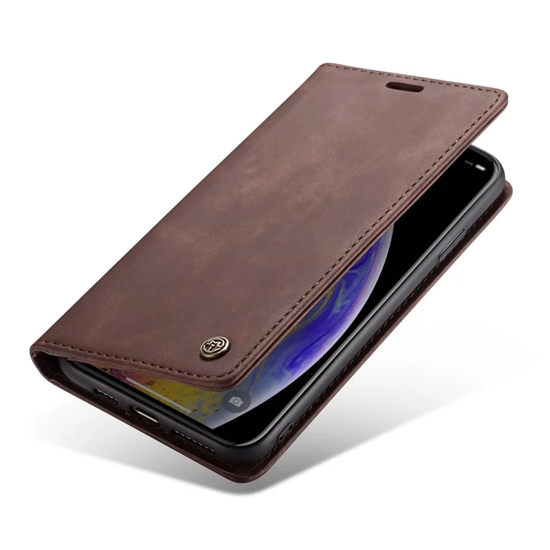 CASEME 013 Series PU Leather Auto-adsorption Phone Casing for iPhone XS Max 6.5 inch - Coffee