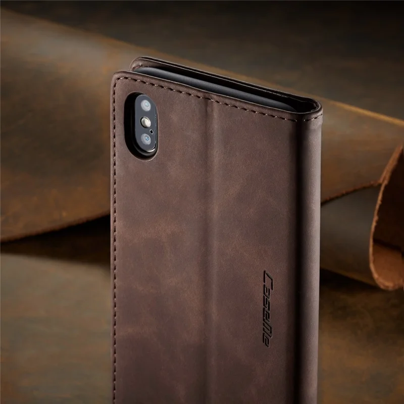 CASEME 013 Series PU Leather Auto-adsorption Phone Casing for iPhone XS Max 6.5 inch - Coffee