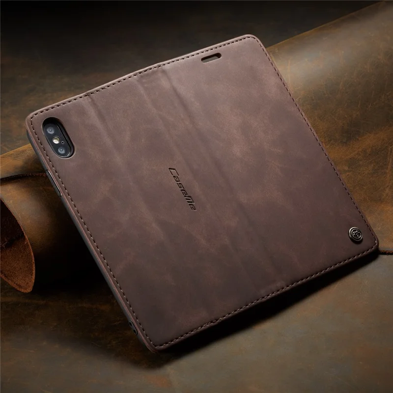 CASEME 013 Series PU Leather Auto-adsorption Phone Casing for iPhone XS Max 6.5 inch - Coffee
