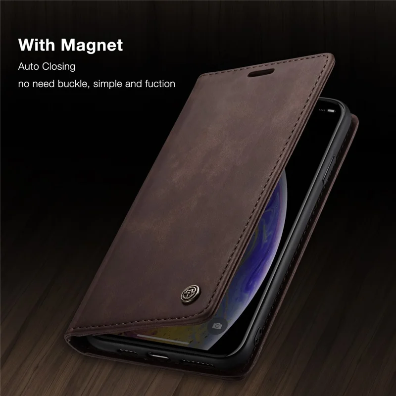 CASEME 013 Series PU Leather Auto-adsorption Phone Casing for iPhone XS Max 6.5 inch - Coffee