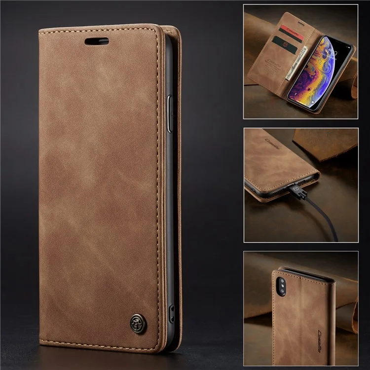 CASEME 013 Series PU Leather Card Holder Phone Case for iPhone XS Max 6.5 inch - Khaki