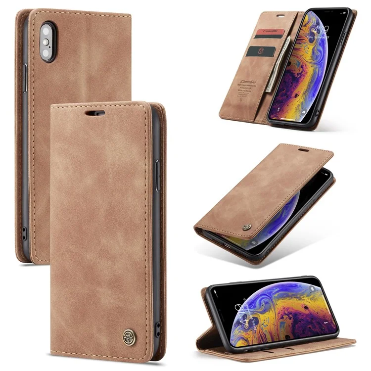 CASEME 013 Series PU Leather Card Holder Phone Case for iPhone XS Max 6.5 inch - Khaki