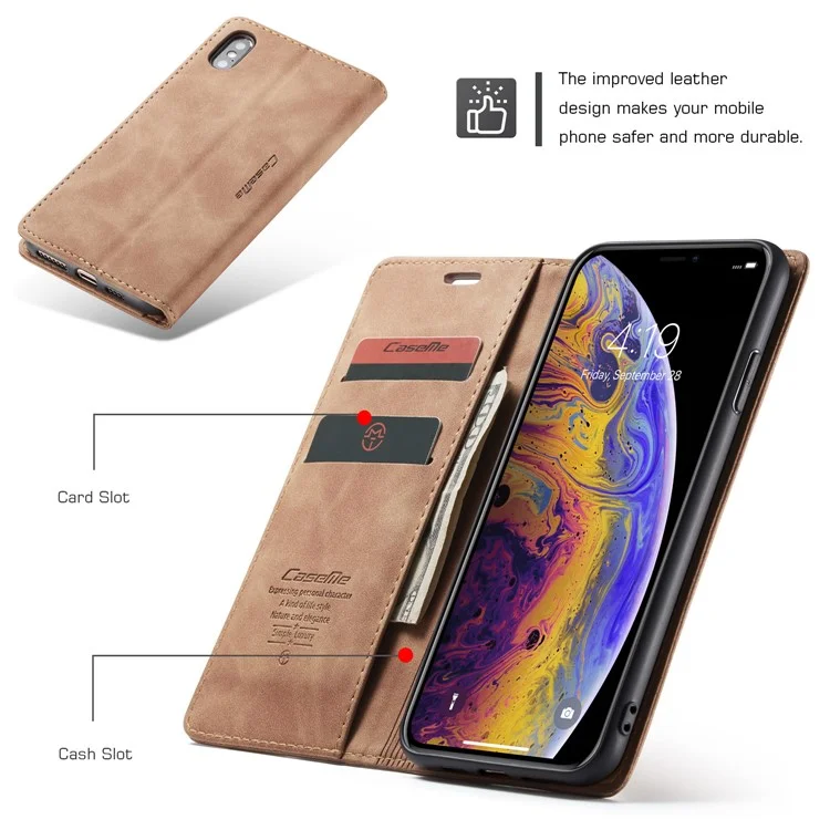 CASEME 013 Series PU Leather Card Holder Phone Case for iPhone XS Max 6.5 inch - Khaki