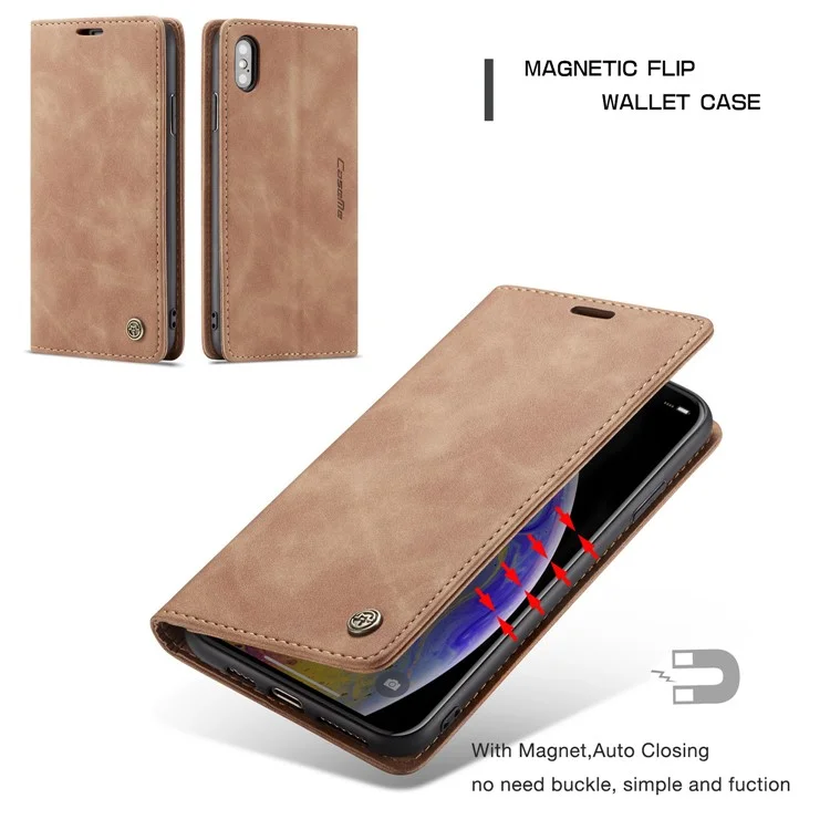 CASEME 013 Series PU Leather Card Holder Phone Case for iPhone XS Max 6.5 inch - Khaki