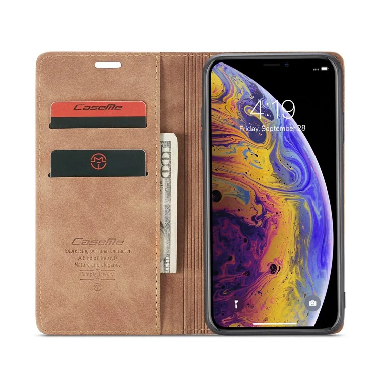 Caseme 013 Serie PU Case de Tarjetas de Cuero PU Case Para Iphone XS Max 6.5 Pulgadas - Caqui