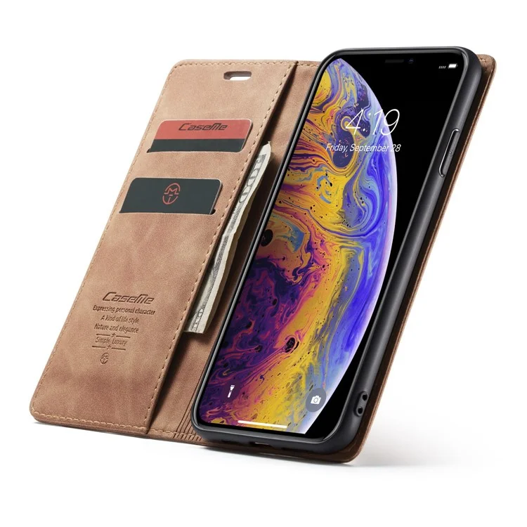 Caseme 013 Serie PU Case de Tarjetas de Cuero PU Case Para Iphone XS Max 6.5 Pulgadas - Caqui