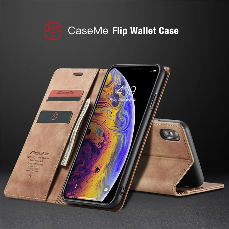 Caseme 013 Serie PU Case de Tarjetas de Cuero PU Case Para Iphone XS Max 6.5 Pulgadas - Caqui