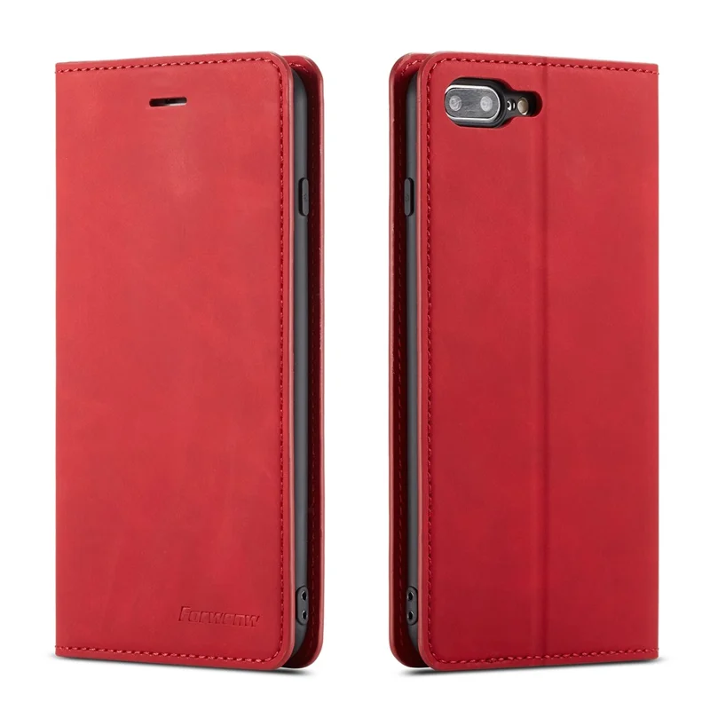 FORWENW Fantasy Series Auto-absorbed Silky Touch Leather Wallet Stand Cover for iPhone 8 Plus / 7 Plus 5.5 inch - Red