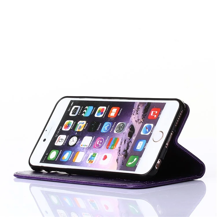 Imprint Butterfly Flower en Cuir Carte Holder Pour Iphone 6s / 6 4,7 Pouces - Violet