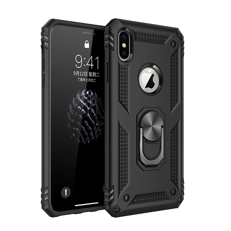 Custodia per telefono Armor PC TPU Hybrid con supporto per iPhone XS Max 6.5 pollici - Nero