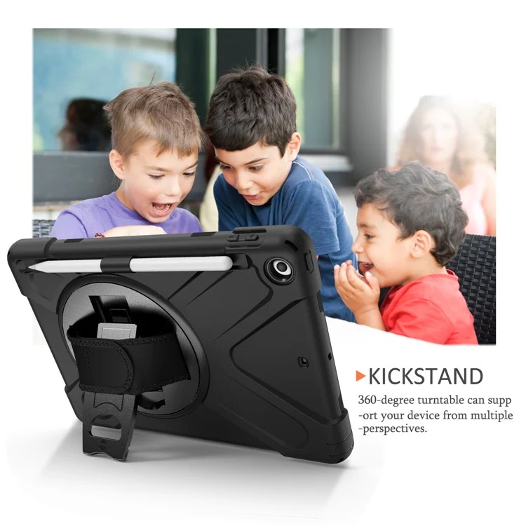 X-shape PC + Case Combinato TPU Per Ipad 9,7 Pollici (2018) /(2017) Con Cinturino a Mano [cavalletto Rotativo a 360 Gradi] - Nero