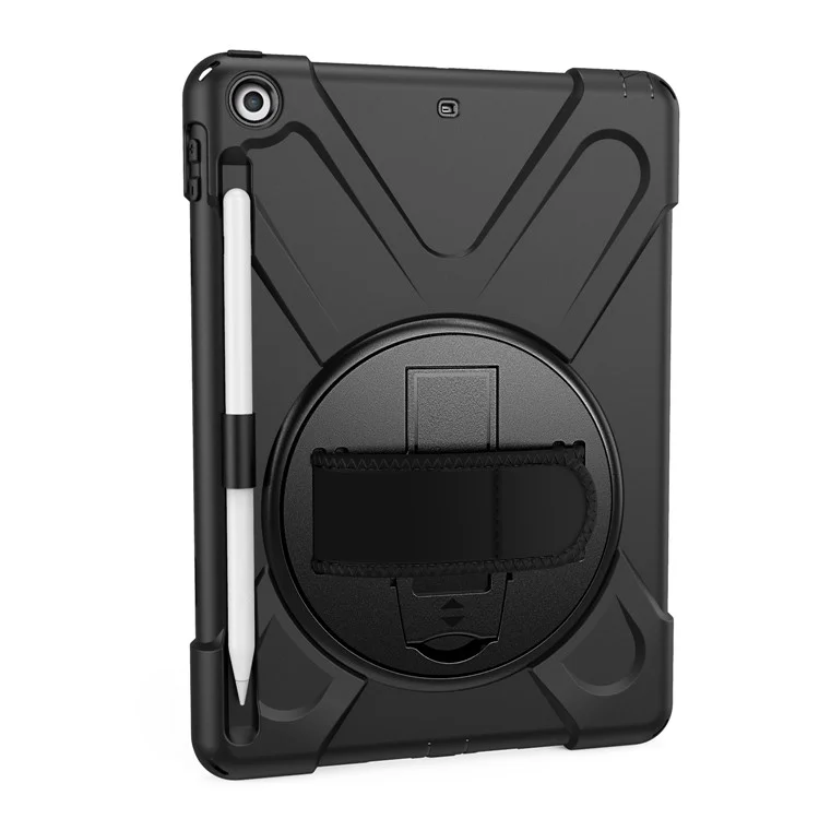 X-Shape PC + TPU Combo Case for iPad 9.7-inch (2018) / (2017) with Hand Strap [360 Degree Rotary Kickstand] - Black