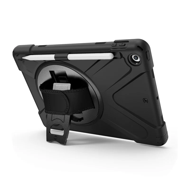 Caixa de Combinação de PC + TPU em Forma de x Para Ipad 9,7 Polegadas (2018) /(2017) Com Alça de Mão [kickstand Rotativo de 360 ​​graus] - Preto