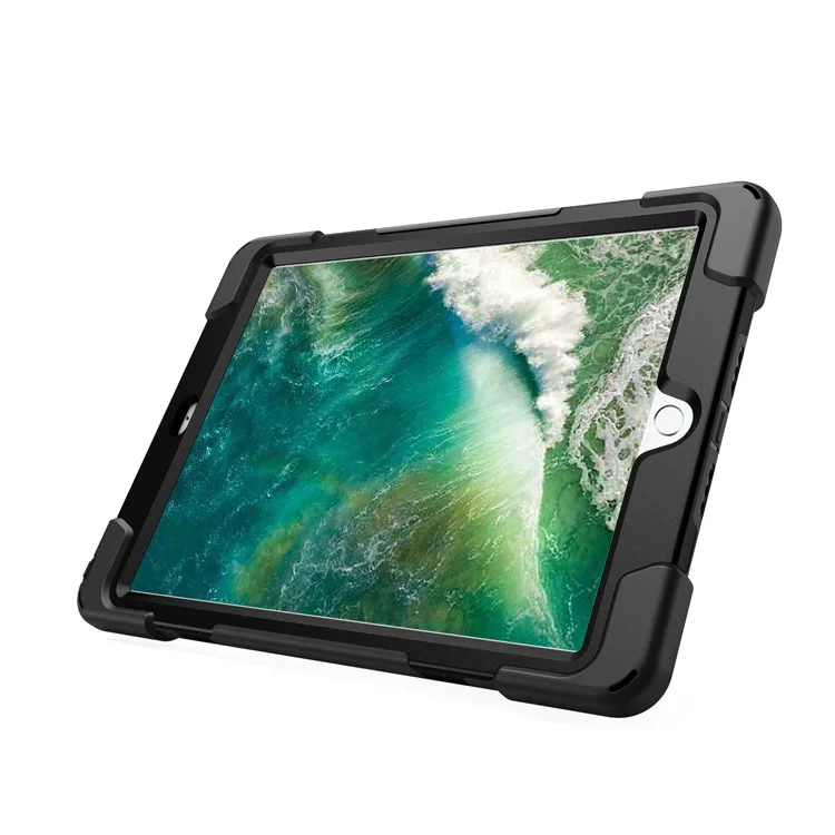 Caixa de Combinação de PC + TPU em Forma de x Para Ipad 9,7 Polegadas (2018) /(2017) Com Alça de Mão [kickstand Rotativo de 360 ​​graus] - Preto