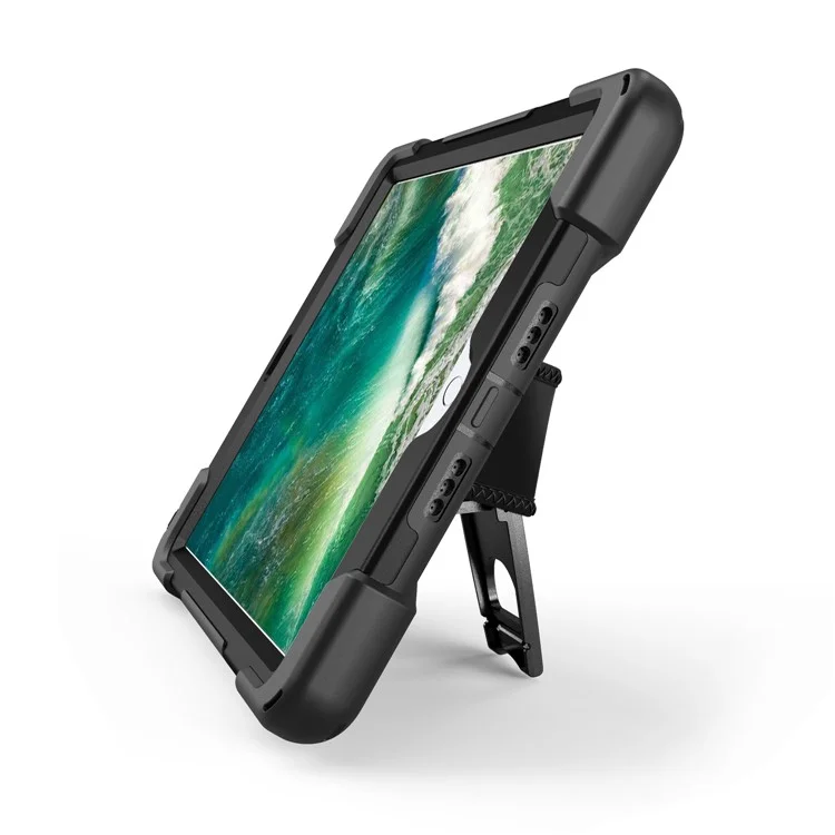 Caixa de Combinação de PC + TPU em Forma de x Para Ipad 9,7 Polegadas (2018) /(2017) Com Alça de Mão [kickstand Rotativo de 360 ​​graus] - Preto