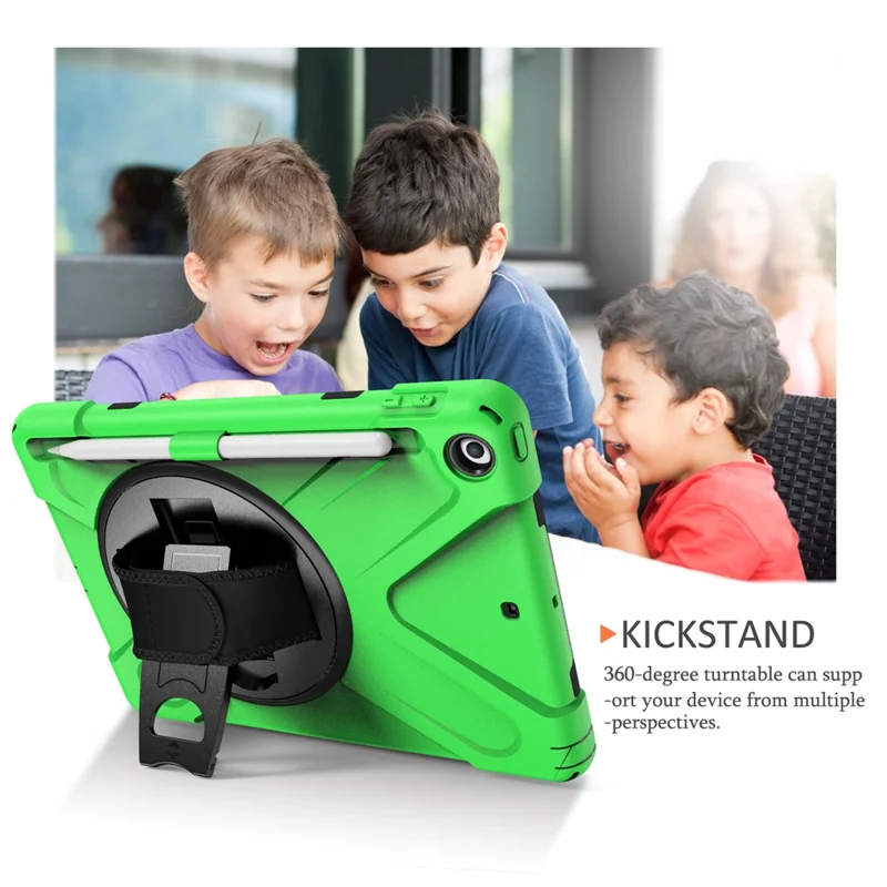 For iPad 9.7-inch (2018) / (2017) [X-Shape] PC + TPU Combo Case / 360 Degree Swivel Kickstand / Hand Strap and Shoulder Strap - Green