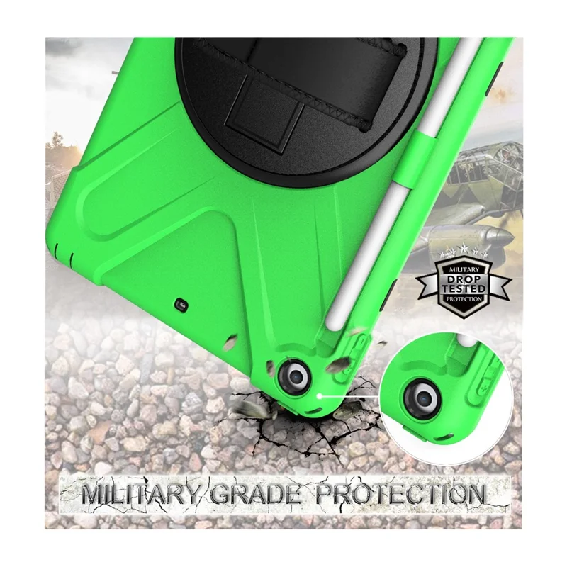 For iPad 9.7-inch (2018) / (2017) [X-Shape] PC + TPU Combo Case / 360 Degree Swivel Kickstand / Hand Strap and Shoulder Strap - Green