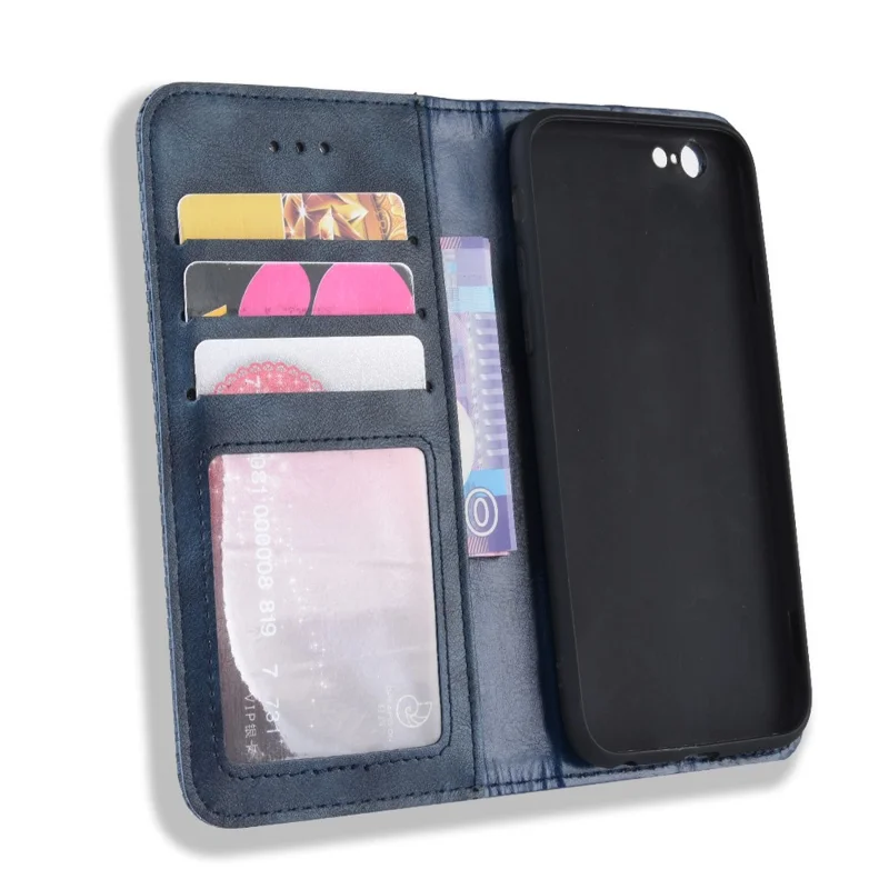 Carpeta De Cuero Vintage De Absorción Automática Para IPhone 6s / 6 4.7 Pulgadas - Azul