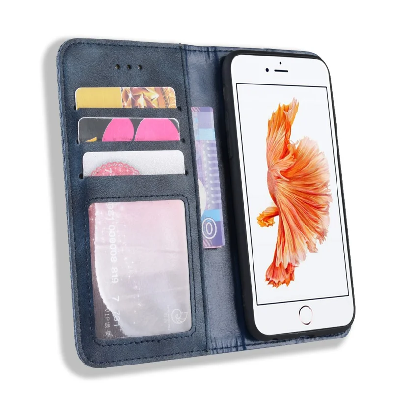 Carpeta De Cuero Vintage De Absorción Automática Para IPhone 6s / 6 4.7 Pulgadas - Azul