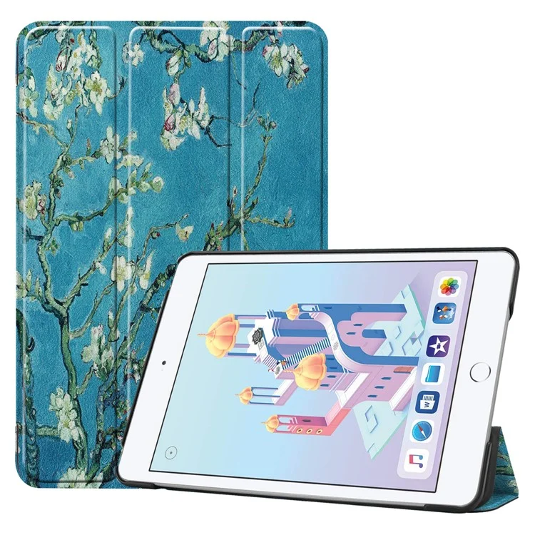 Funda inteligente de piel de poliuretano con estampado a prueba de polvo y soporte plegable de tres pliegues para iPad mini (2019) - Flor de invierno
