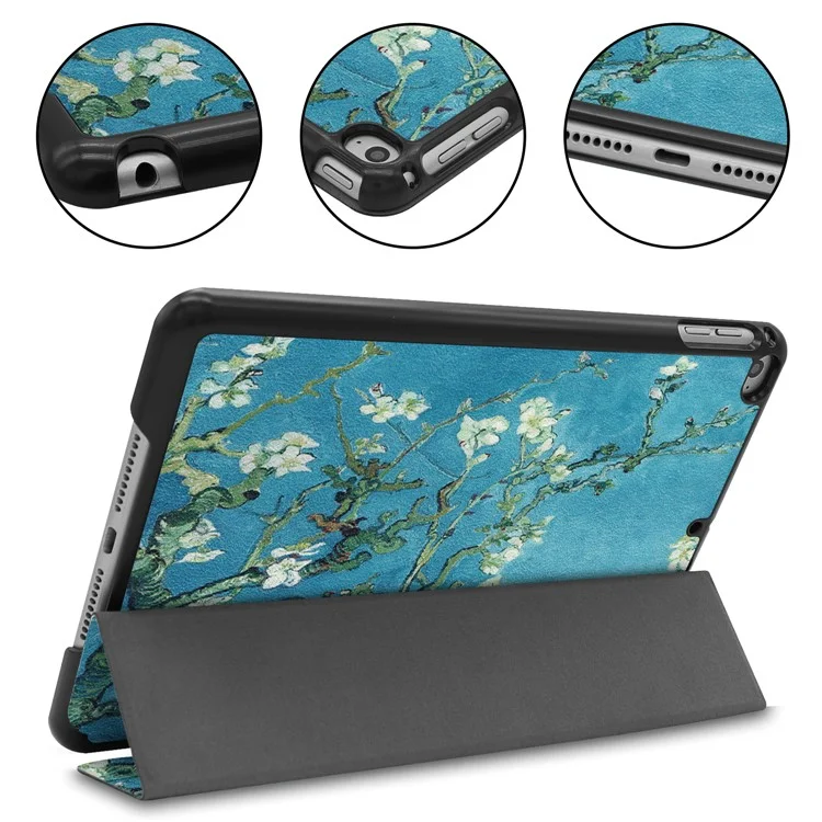 Funda inteligente de piel de poliuretano con estampado a prueba de polvo y soporte plegable de tres pliegues para iPad mini (2019) - Flor de invierno