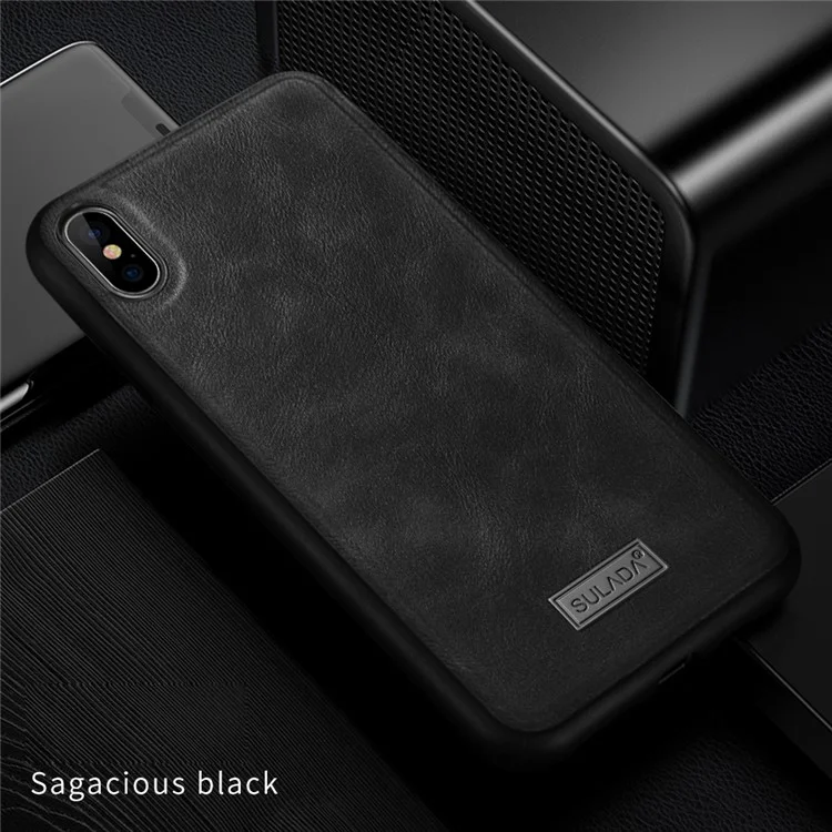 Case TPU Recubierta de Cuero Sulada PU Para Iphone xs / X 5.8 Pulgadas - Negro