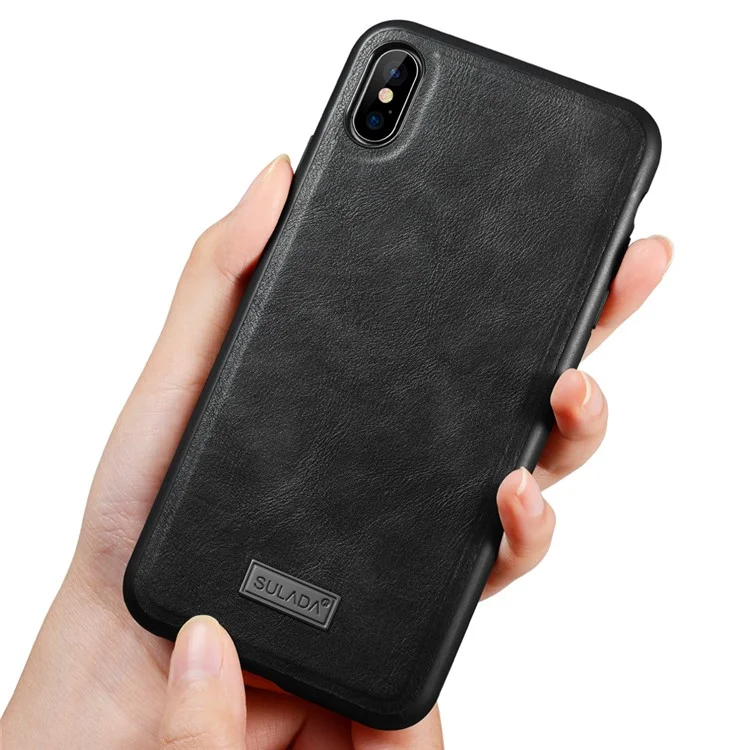 SULADA PU Leather Coated TPU Case for iPhone XS / X 5.8 inch - Black