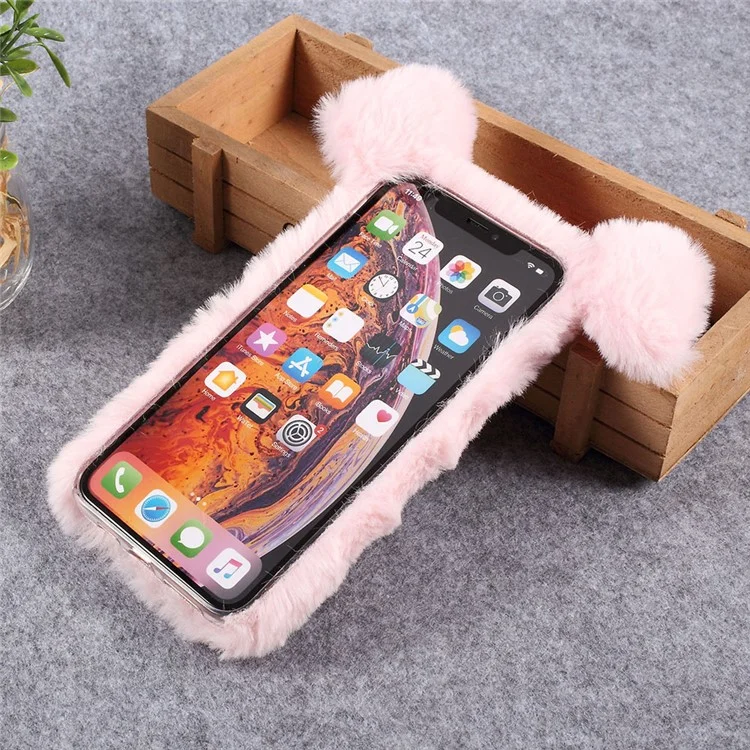 3D Cute Pig Pattern Soft Fur Coated Rhinestone TPU Cover for iPhone XS/X5.8 inch - Pink