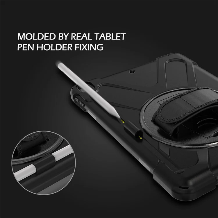 Pour iPad Air 10,5 pouces (2019) [X-Shape] PC + Étui de combinaison TPU 360 degrés avec support rotatif, sangle de main et sangle d'épaule - Noir