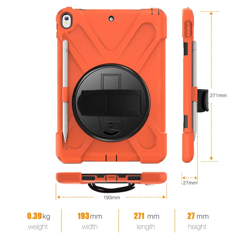 For iPad Air 10.5 inch (2019) [X-Shape] PC + TPU Combo 360 Degree Swivel Kickstand Case with Hand Strap and Shoulder Strap - Orange
