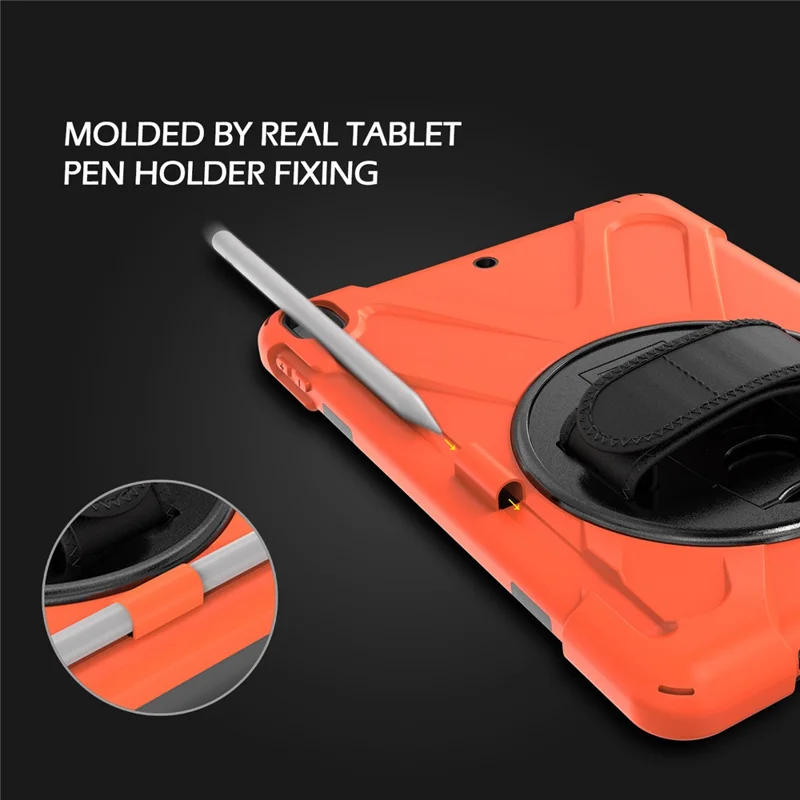 For iPad Air 10.5 inch (2019) [X-Shape] PC + TPU Combo 360 Degree Swivel Kickstand Case with Hand Strap and Shoulder Strap - Orange