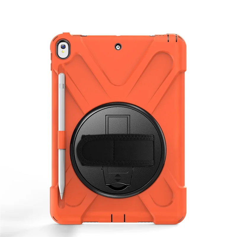 For iPad Air 10.5 inch (2019) [X-Shape] PC + TPU Combo 360 Degree Swivel Kickstand Case with Hand Strap and Shoulder Strap - Orange