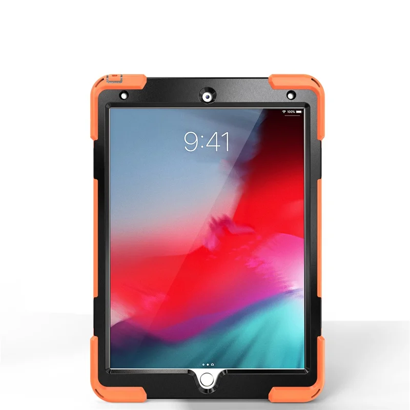 For iPad Air 10.5 inch (2019) [X-Shape] PC + TPU Combo 360 Degree Swivel Kickstand Case with Hand Strap and Shoulder Strap - Orange